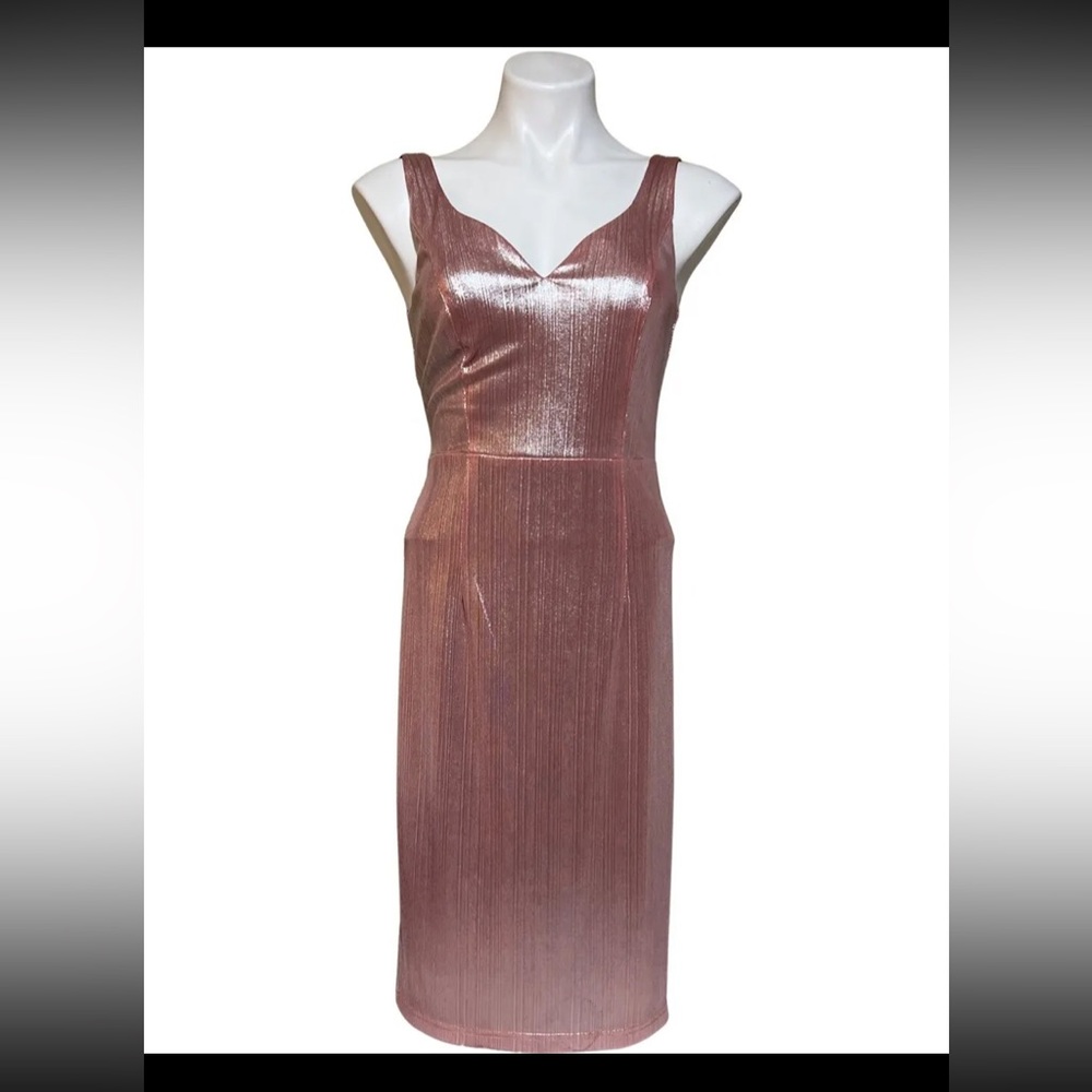 NWT Grace Karin Metalic Pink Mini Dress Sleeveless Plunging V Neck Size S